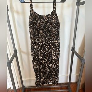 Tropical Black and Cream Women's Spaghetti Strap Midi Dress